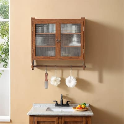 24.8"Glass Door Vintage Double Door Wall Cabinet with Three Tiers