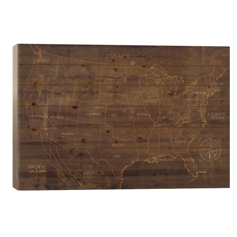 United States Print On Wood by Luke Wilson - Multi-Color - 18x26x1.5