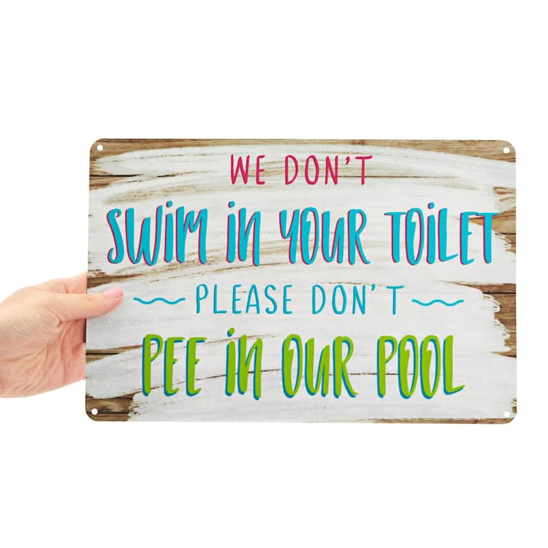 2 Pack Funny Outdoor Pool Signs and Decor, Summer Party Supplies (12 x 8 in)