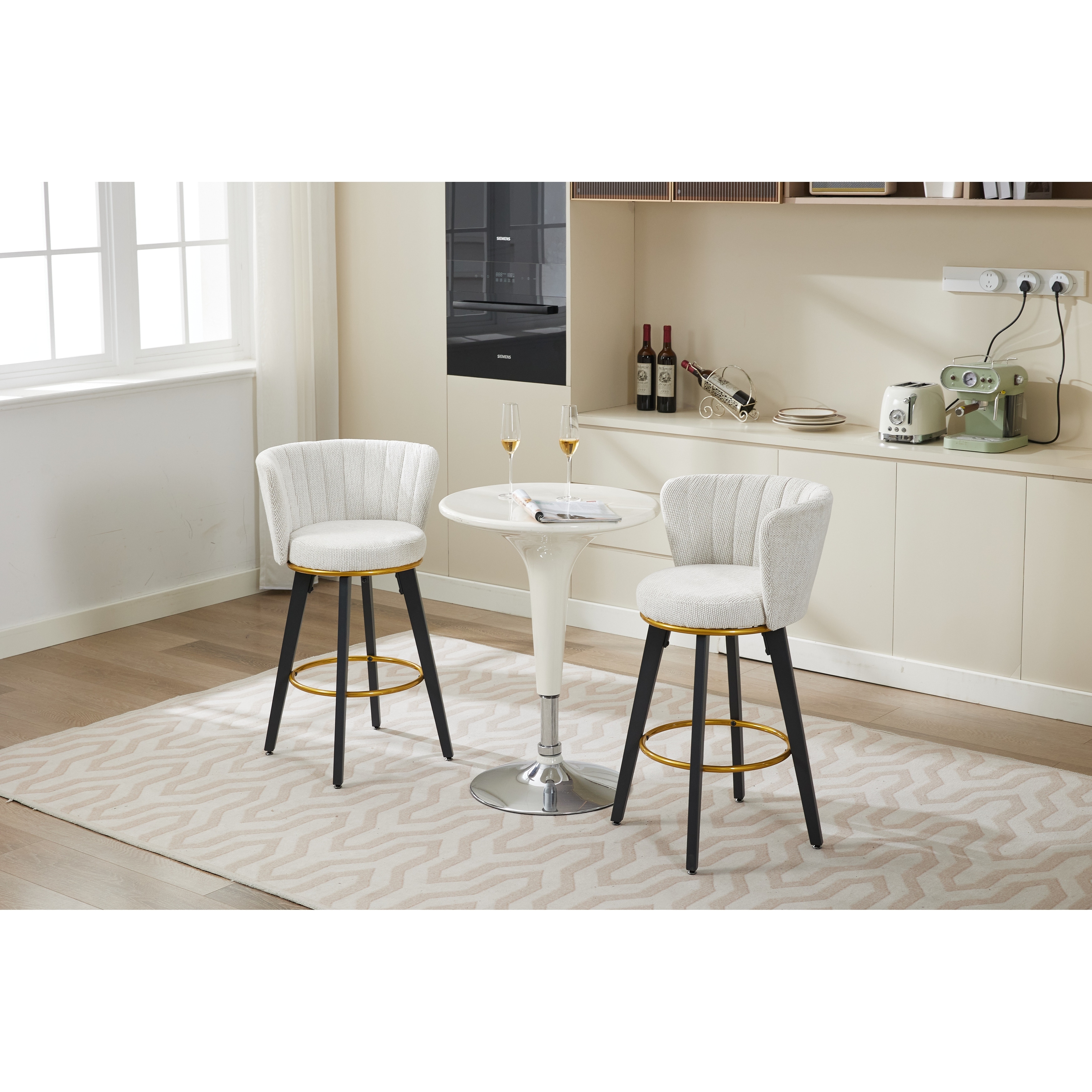 26"H Counter Height Barstools Set of 2, 360 Degree Swivel Upholstered Bar Stools with Backs and Metal Legs