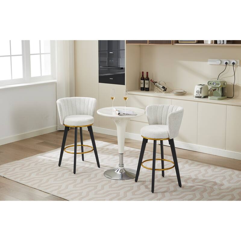 Counter Height Bar Stools Set of 2, 360°Swivel Upholstered Barstools with Backs and Metal Legs, 26" H Seat Height