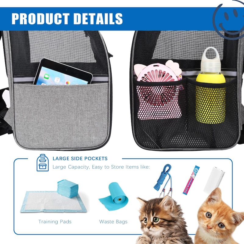 Pet Carrier Backpack with Safety Features and Cushion Back Support