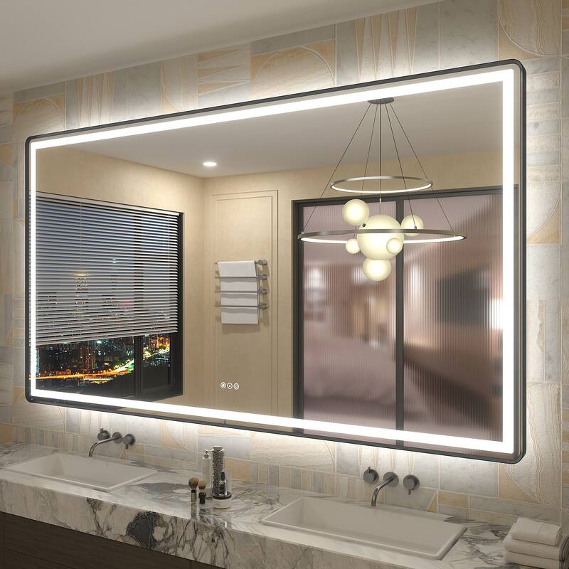 UL Certified Black Metal Framed LED Front Light and Backlit Anti-Fog Wall Bathroom/ Vanity Mirror