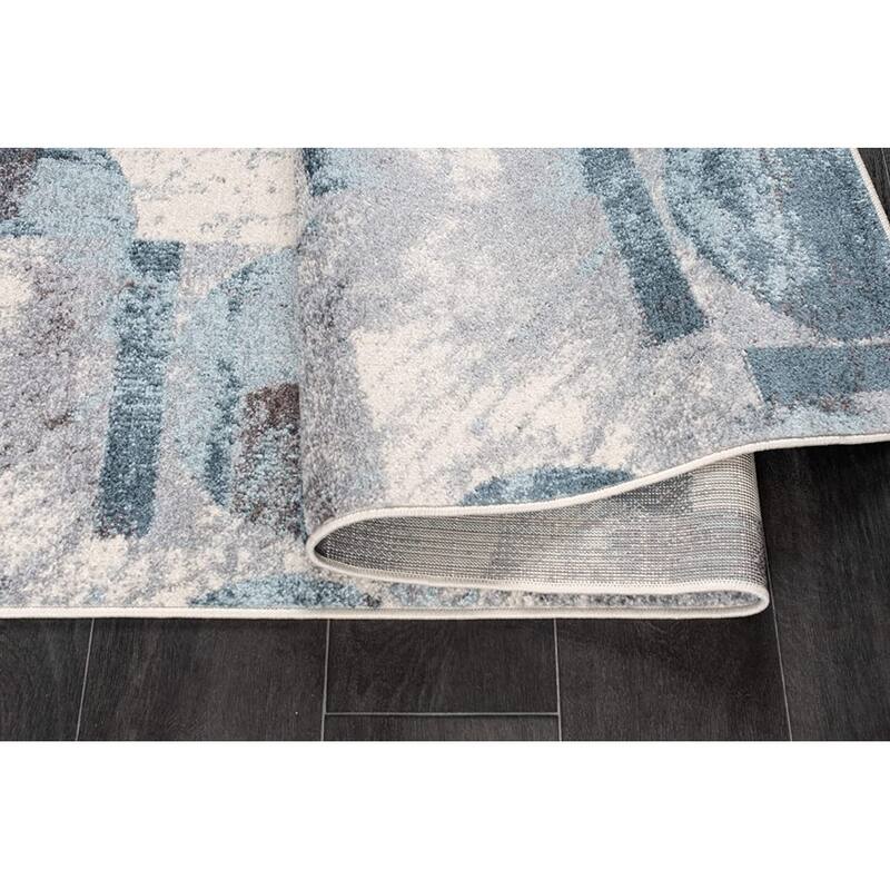 LaDole Rugs Abstract Rustic Modern Contemporary Runner Rug, Durable Carpet for Livingroom Hallway - Blue, Brown, and Ivory, 3x5