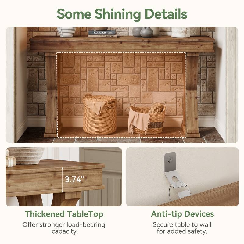 Farmhouse Solid Wood Console Table, 63-Inch Narrow Entryway Table