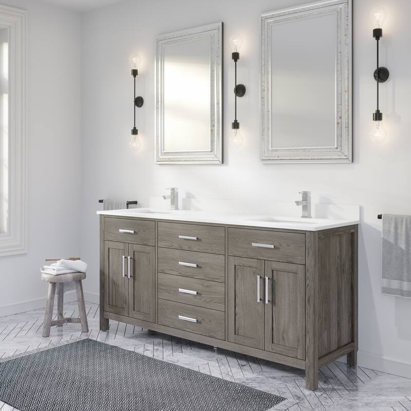 Kate 72-in Solid Hardwood Bathroom Vanity with Power Bar and Drawer Organizer