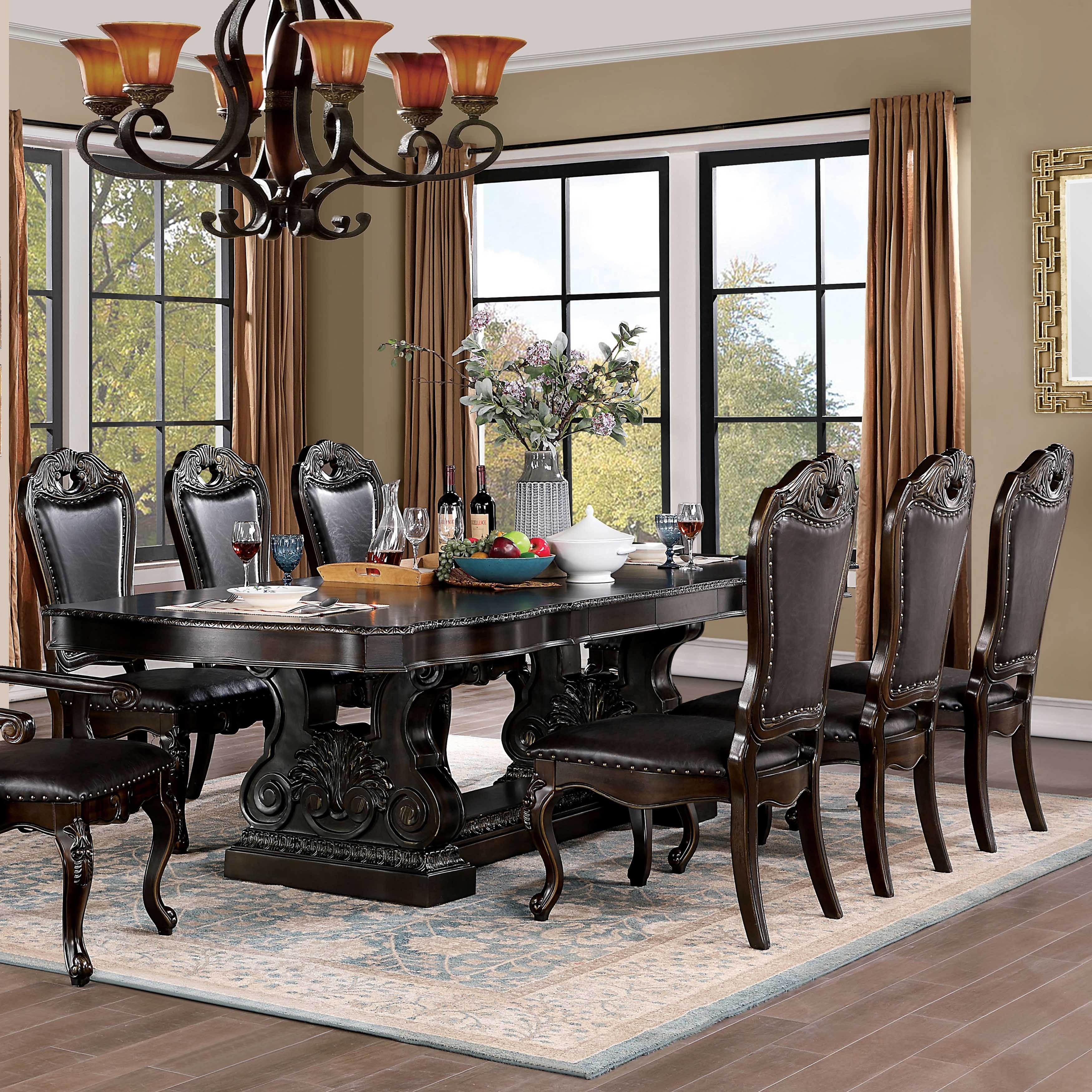 Abeni Traditional Walnut Solid Wood 7-Piece Expandable Dining