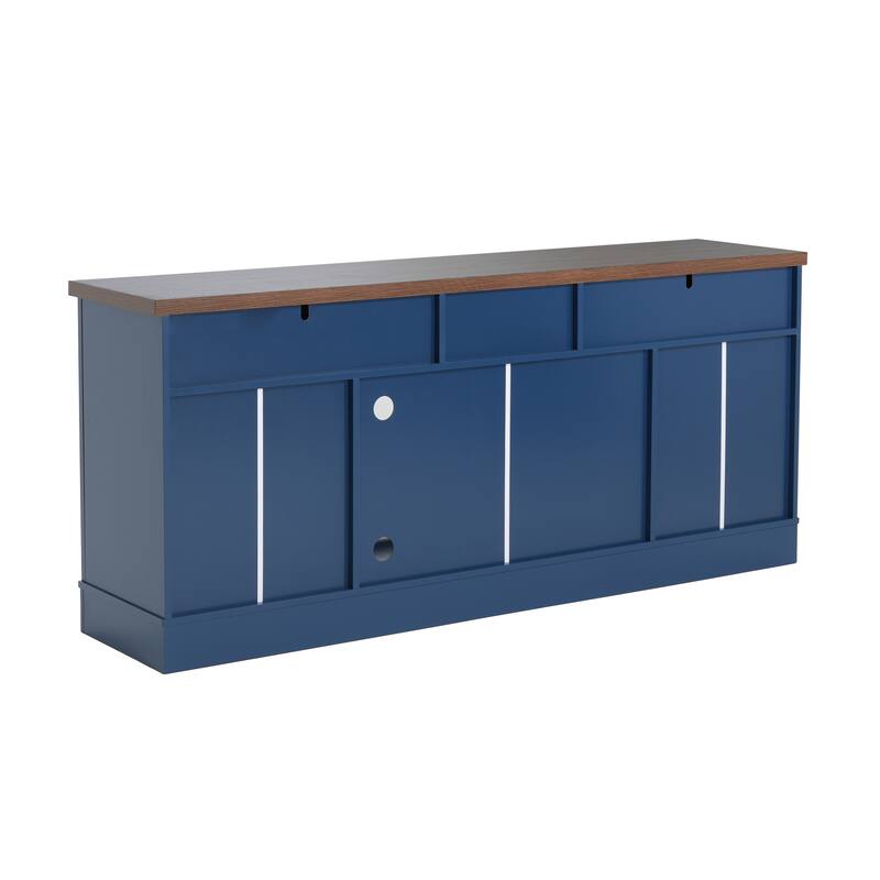 TV Console, 67" Width TV Stand, Glass Doors & Storage Drawers, Adjustable Shelves