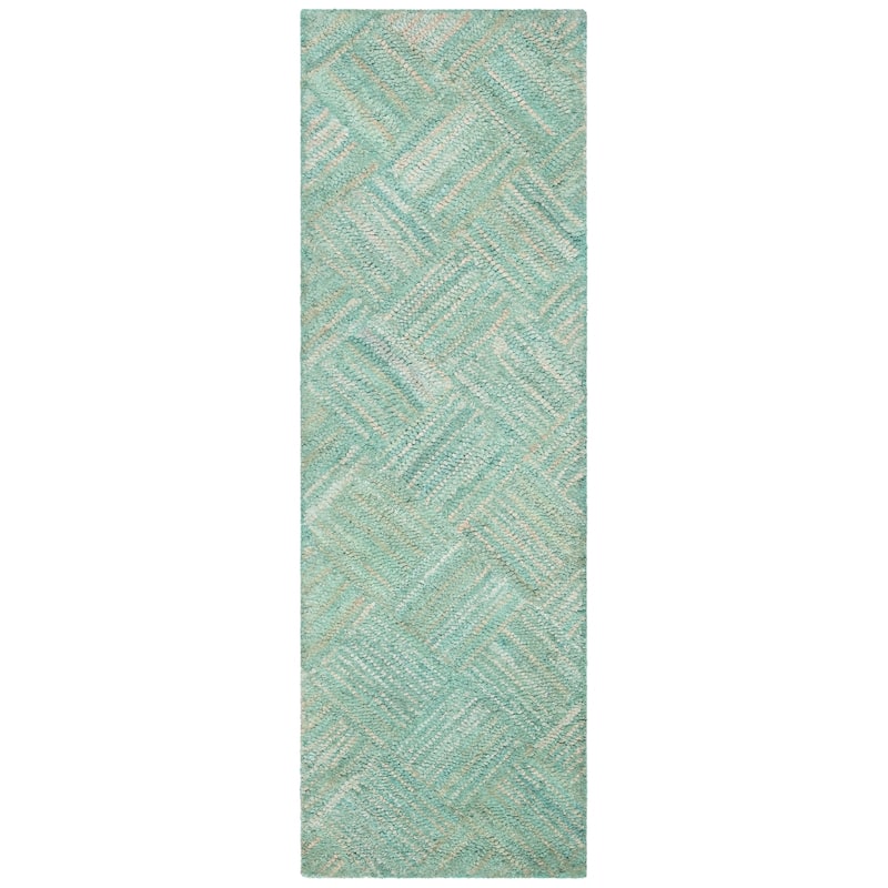 SAFAVIEH Handmade Nantucket Bimla Contemporary Cotton Rug - 2'3" x 13' Runner - Green/Multi