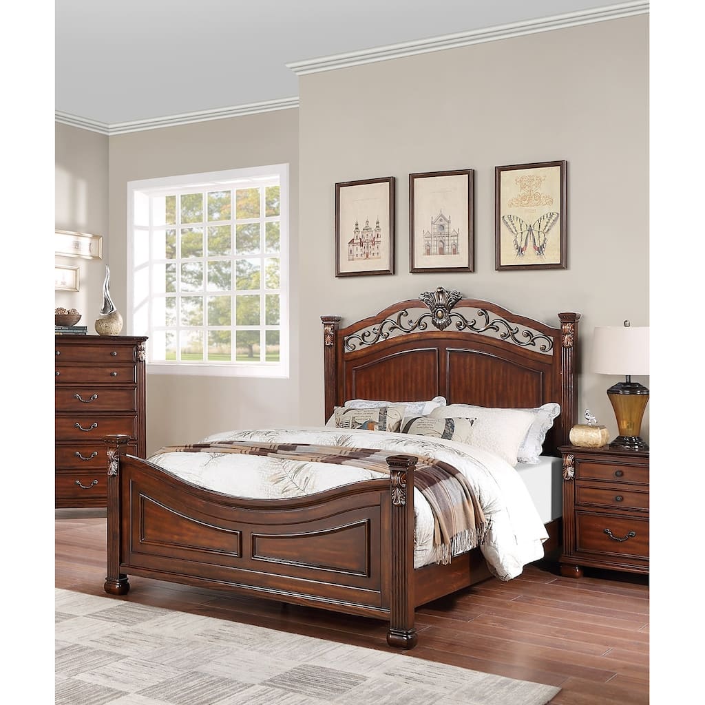 Formal Traditional Dark Cherry Color 1pc California King Size Bed Tufted Faux Leather Headboard Footboard Bedframe