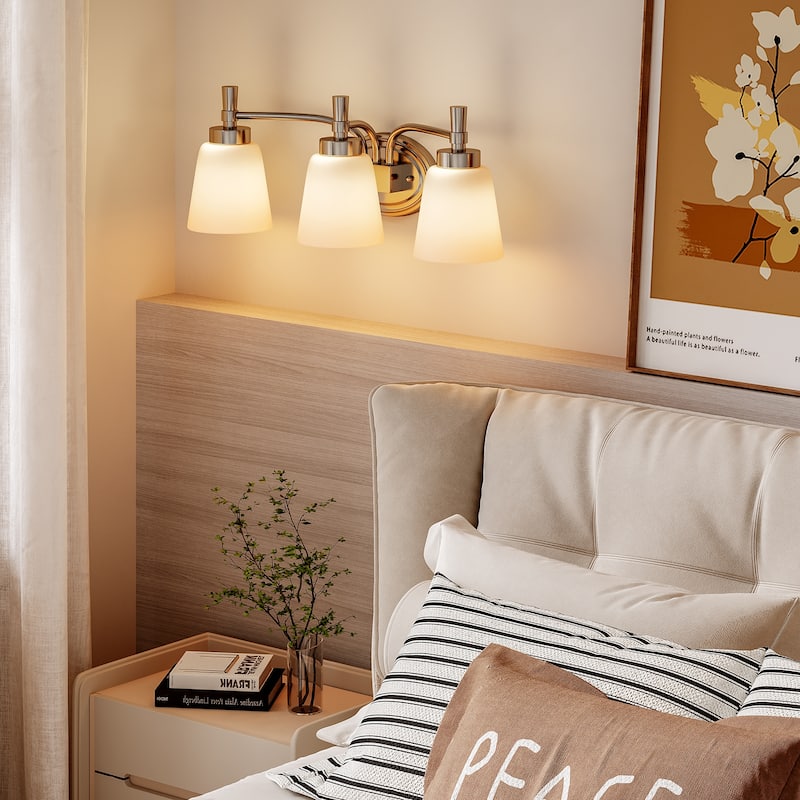 Mid-Century Modern Brushed Nickel 3-Light Vanity Light with Frosted Glass Shade