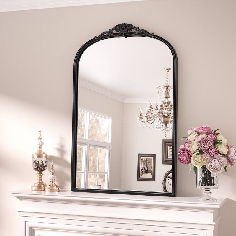 Keonjinn Art Decorative Accent Arched Wall Mirrors, Relief Frame, Antique Black/Gold