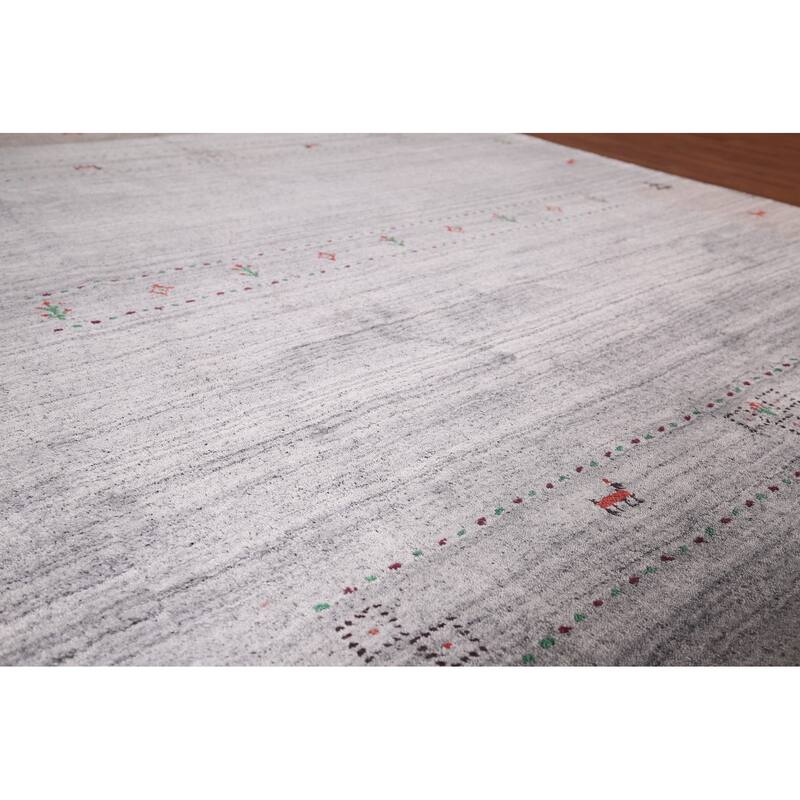 Gabbeh Indian Area Rug Hand-Knotted Tribal Beige Wool Carpet - 6'8"x 8'1"