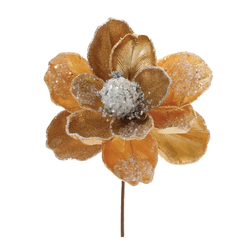 Beaded Magnolia Flower Artificial Christmas Stem Sprays - 28" - Gold - Set of 2