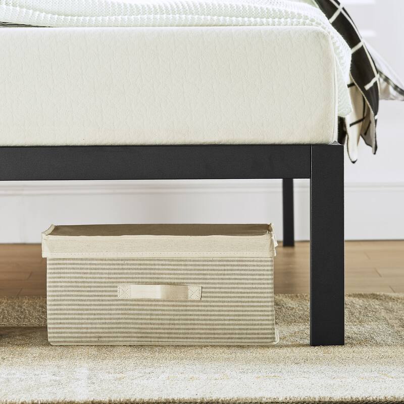 KASI Metal Platform Bed with Pine Wood Headboard Shelf By Crown Comfort