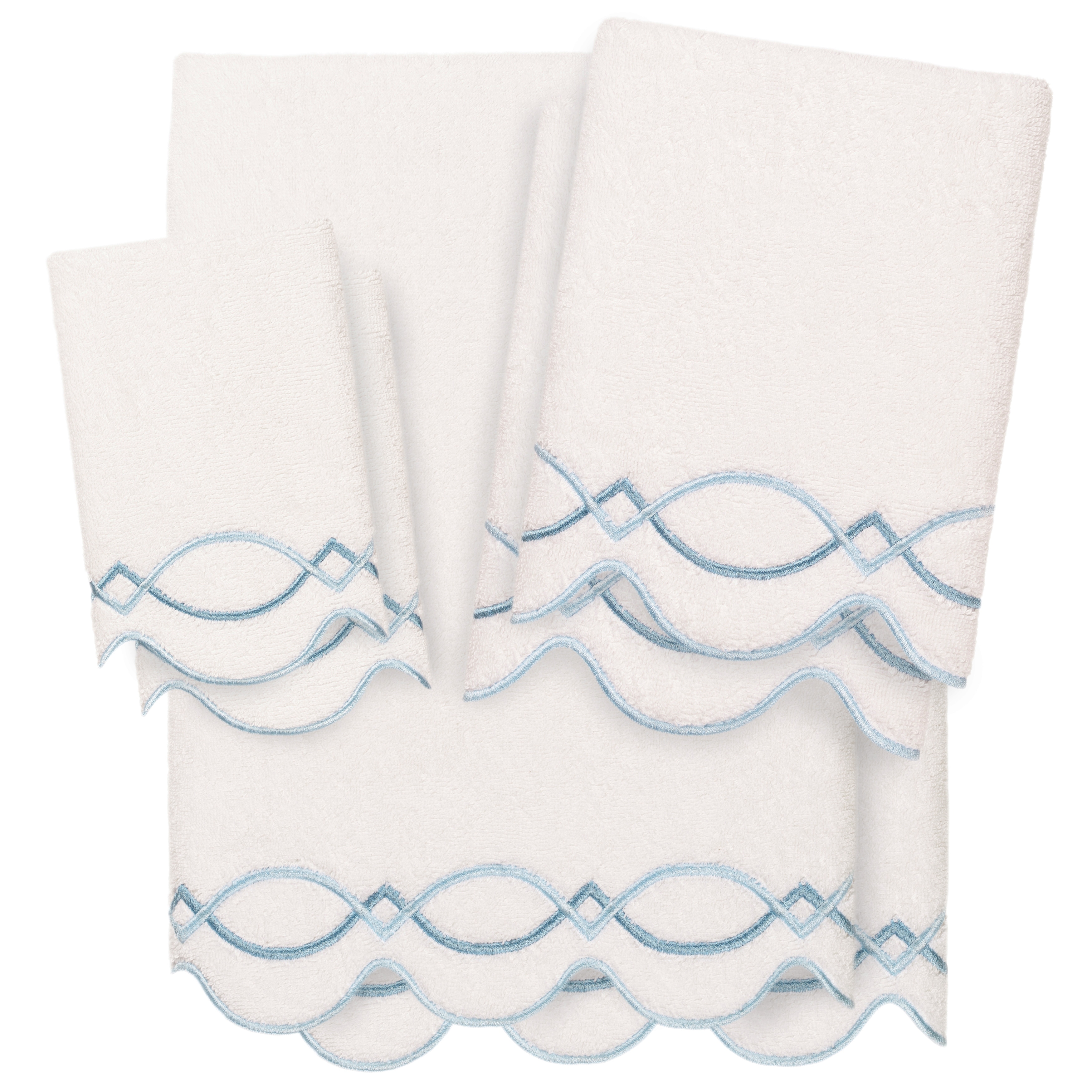 Authentic Hotel and Spa 100% Turkish Cotton DIAMOND CHAIN Scallop Embellished Towel Collection