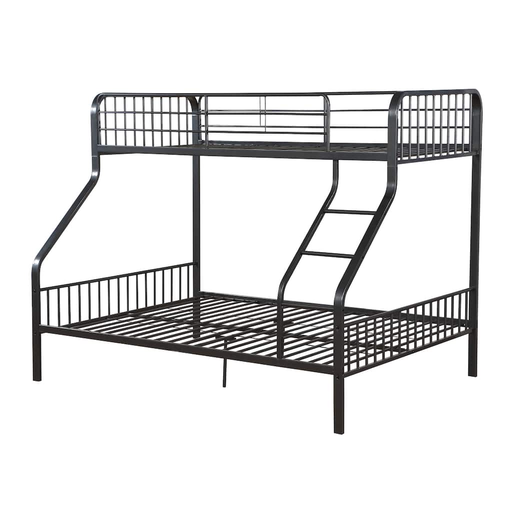 Twin XL over Queen Metal Bunk Bed with Built-in Ladder and 22-Slat Support System