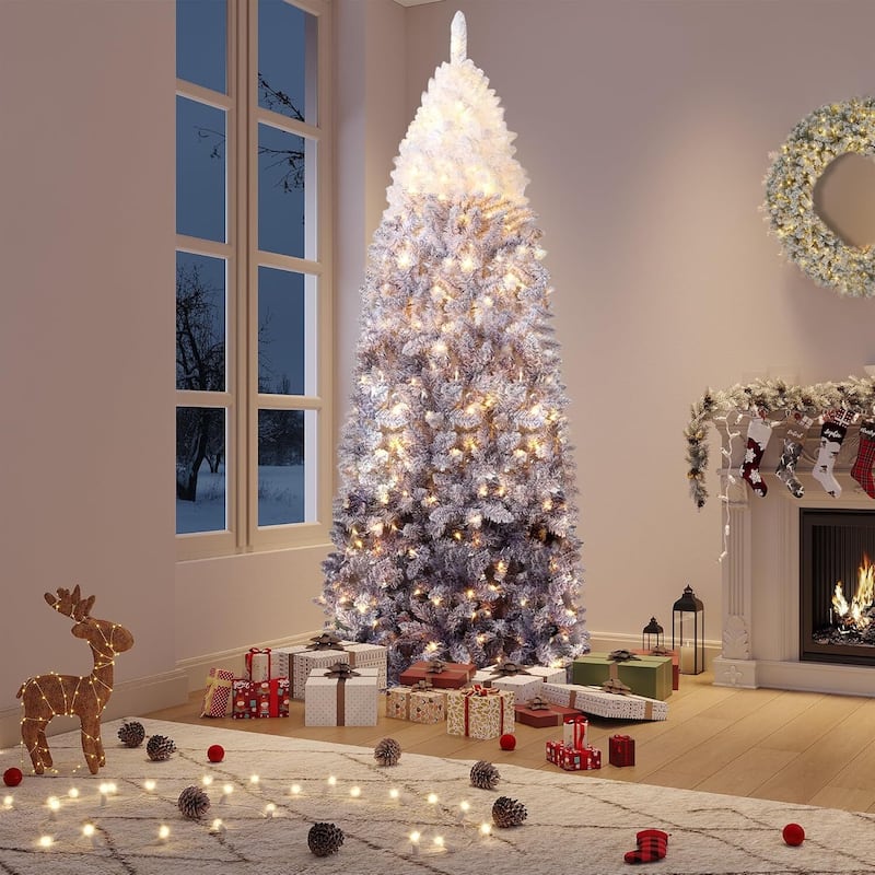 Prelit Purple Gradient Snow Flocked Christmas Tree, Xmas Tree - N/A
