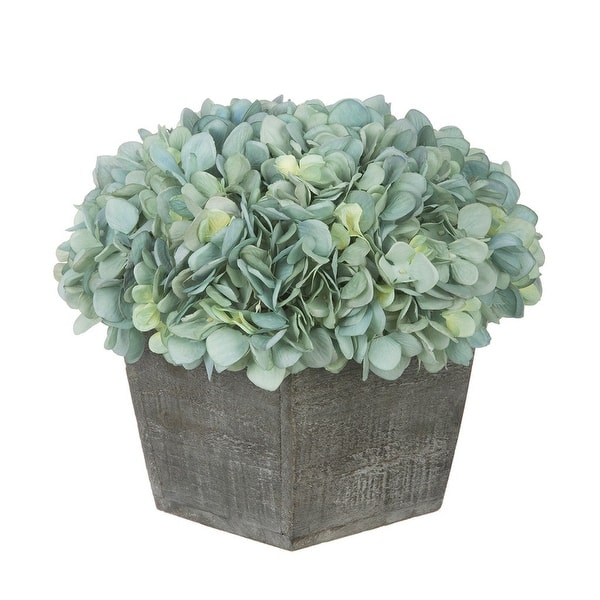 slide 2 of 33, Faux Hydrangea in Grey Washed Wood Cube Planter Teal