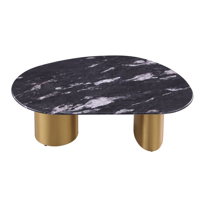 Furniture of America Luvien Modern Grey Sintered Stone Top Oval Coffee Table with Gold Legs