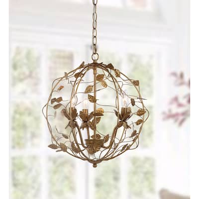 SAFAVIEH Lighting Maricica Adjustable 3-Light LED Gold Leaf Cage Chandelier - 17" x 17" x 20.75-92.75" - Gold Leaf
