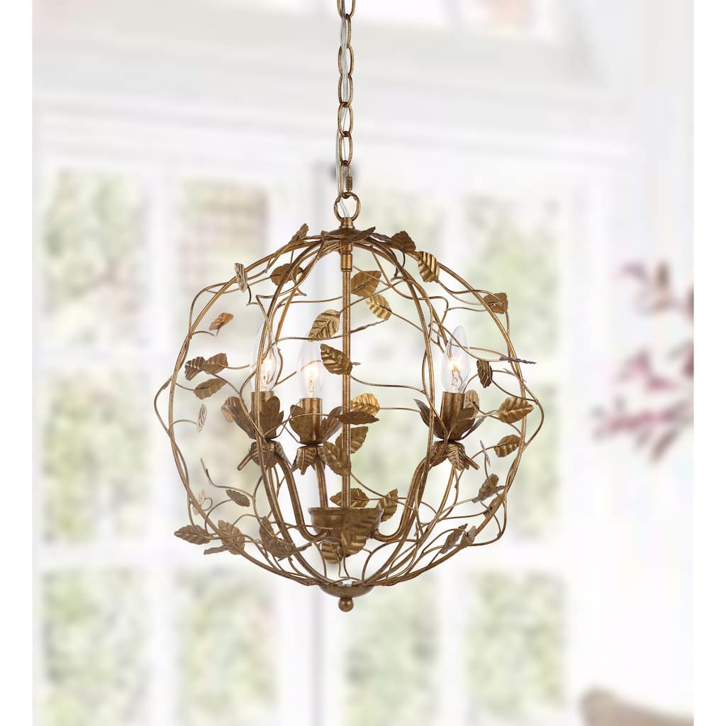 SAFAVIEH Lighting Maricica Adjustable 3-Light LED Gold Leaf Cage Chandelier - 17" x 17" x 20.75-92.75" - Gold Leaf
