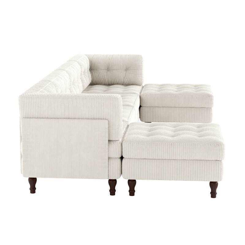 130"W Corduroy Upholstered Modular Sectional Sofa with Storage Ottoman