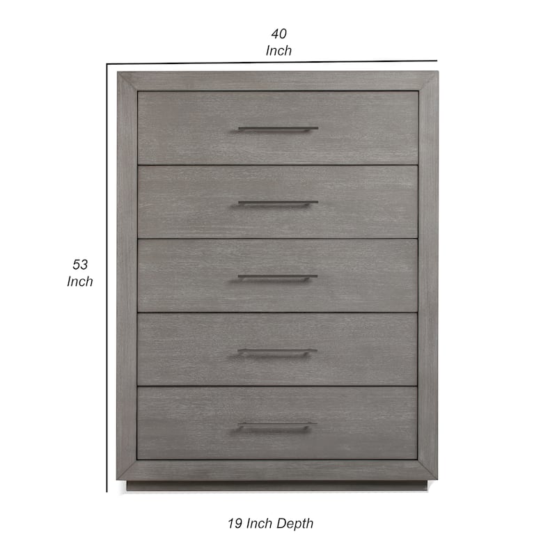 Nels 53 Inch Tall Dresser Chest, 5 Drawers with Elongated Handles, Gray
