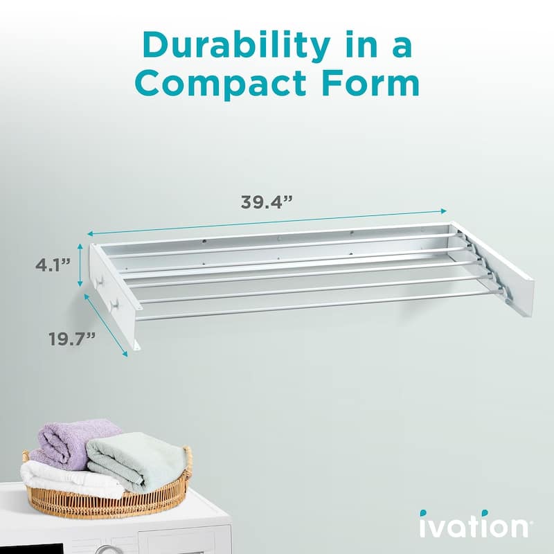 Ivation Retractable Wall Mounted Clothes Drying Rack - Foldable Laundry Drying Rack for Clothing