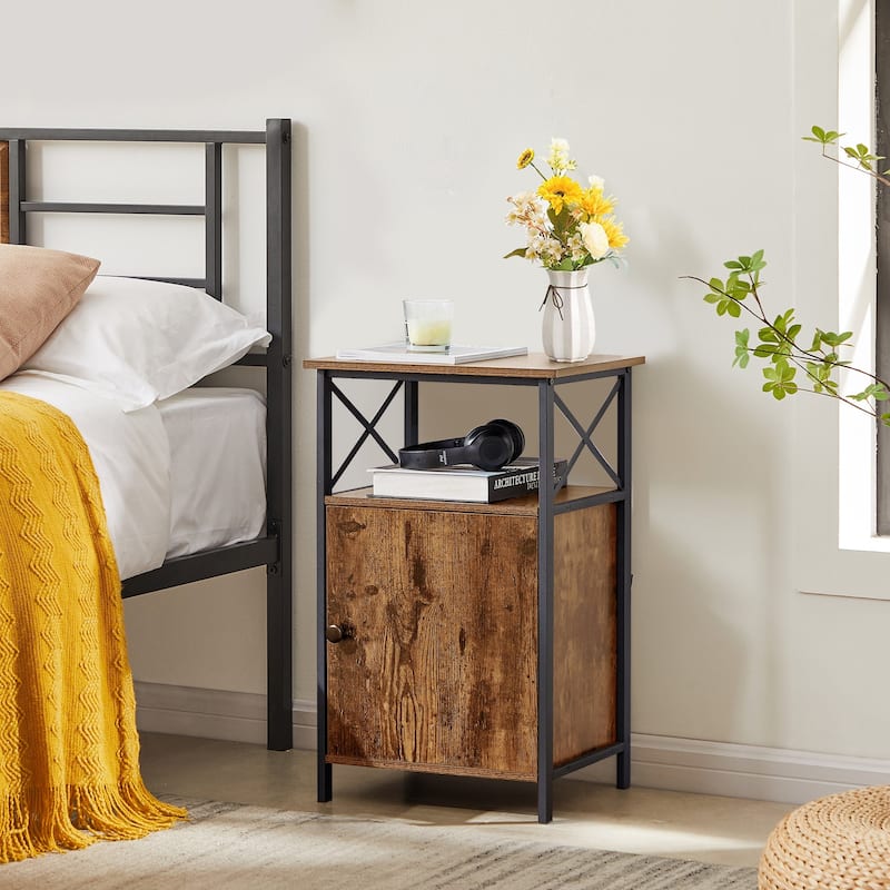Javlergo Industrial 3-Piece Bedroom Set with Platform Bed Frame and Set of 2 Nightstands, Brown