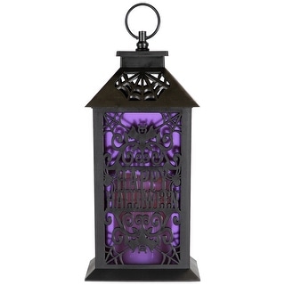 LED LIghted Bats "Happy Halloween" Candle Lantern - 11" - Black