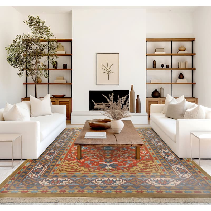 7'11''x9'11'' Hand Knotted Wool Orange Heriz Traditional Area Rug - 7' 11'' x 9' 11''