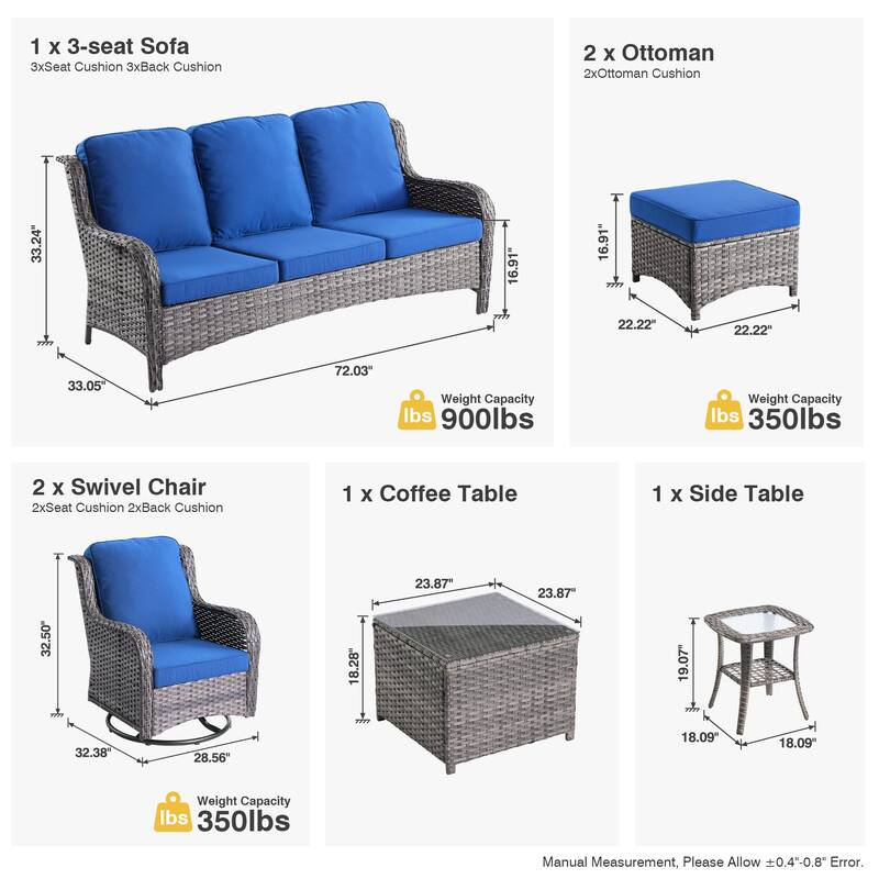 OVIOS 7-piece Patio Wicker Swivel Chairs Set