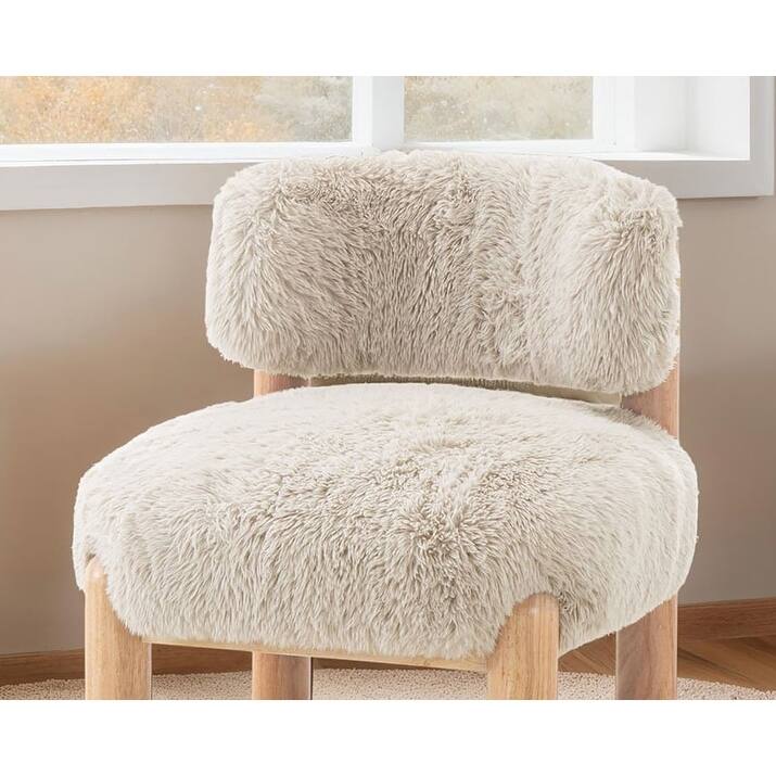Mushroom Finish Accent Chair Fur Fabric Wooden Legs Curved Backrest Contemporary Primary Living Room