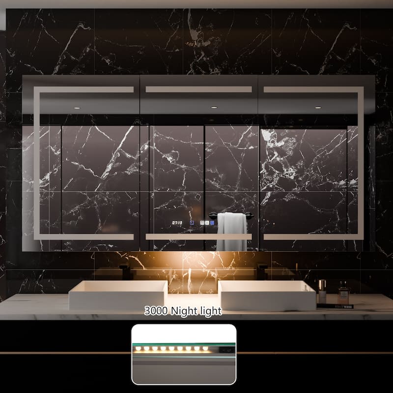 36'' H Recessed or Surface Mounted Bathroom LED Mirror Cabinet With Defogger, Dimmer, 10x magnifying