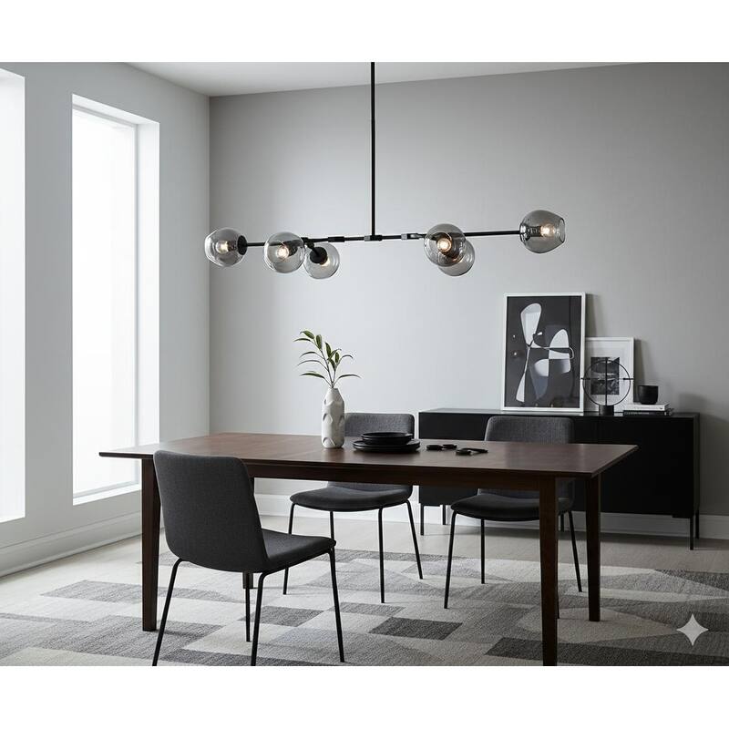 Modern 5 Light Black Iron Pendant With Smoke Glass Shades