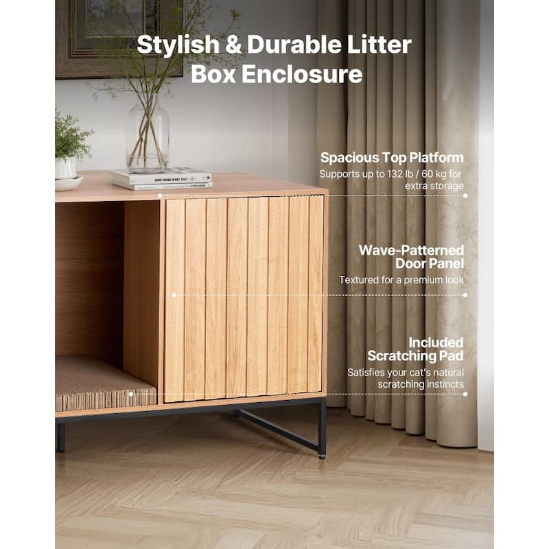 47.2" Natural Wooden Cat Litter Box Cabinet with Enclosed Odor Blocking and Spacious Interior - 47.24 x 17.72 x 26.18 in