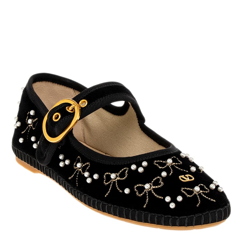 Valentino Mary-Jane Velvet Ballerina Flats - 38.5 EU