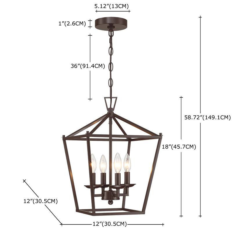 4 or 6-light pendant with steel cage shade and soft gold / Black finish