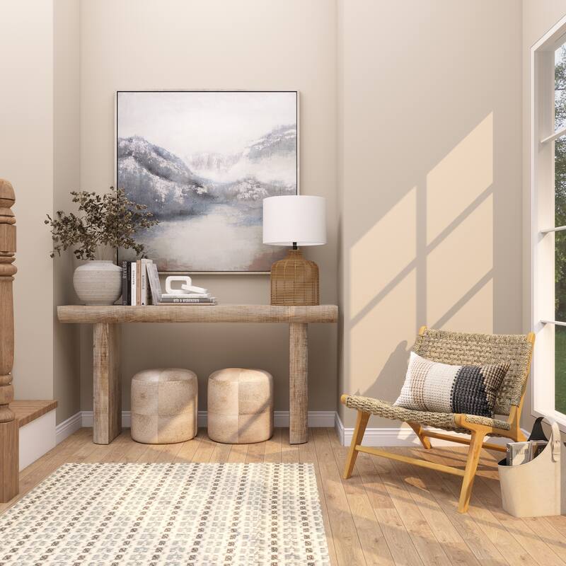 Teak Wood Living Room Accent Chair with Leather or Woven Cane Seat