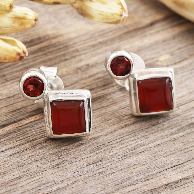 NOVICA Harmony in Red, Carnelian and garnet drop earrings - 0.6L*0.4w