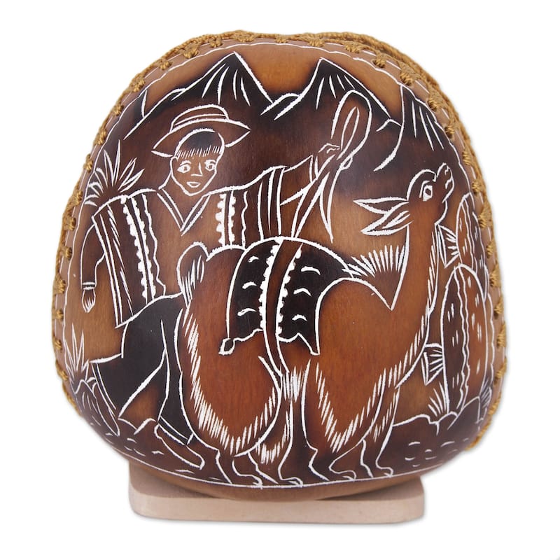 Novica Handmade Pastoral Valley Gourd Napkin Holder