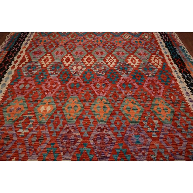 South Western Kilim Area Rug Hand-Woven Wool Carpet - 9'8" x 13'3"