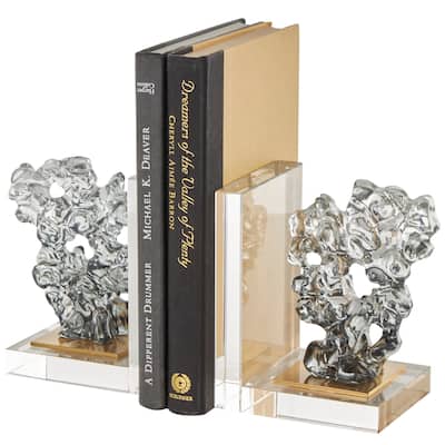 Glass Handmade Freeform Bookends with Clear Gold Supports - Set of 2 Clear - Roche River Decor - 4"W x 5"L x 6"H