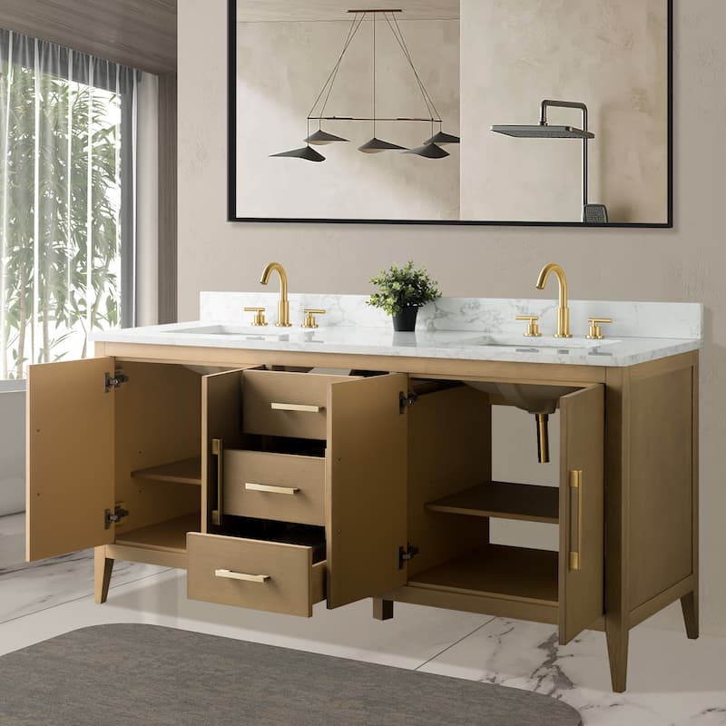 Vanity Art 72" Double Sink Bathroom Vanity Cabinet with Engineered Marble Top