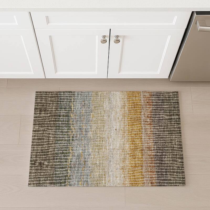 Machine Washable Indoor/ Outdoor Contemporary Stripes Chantille Rug