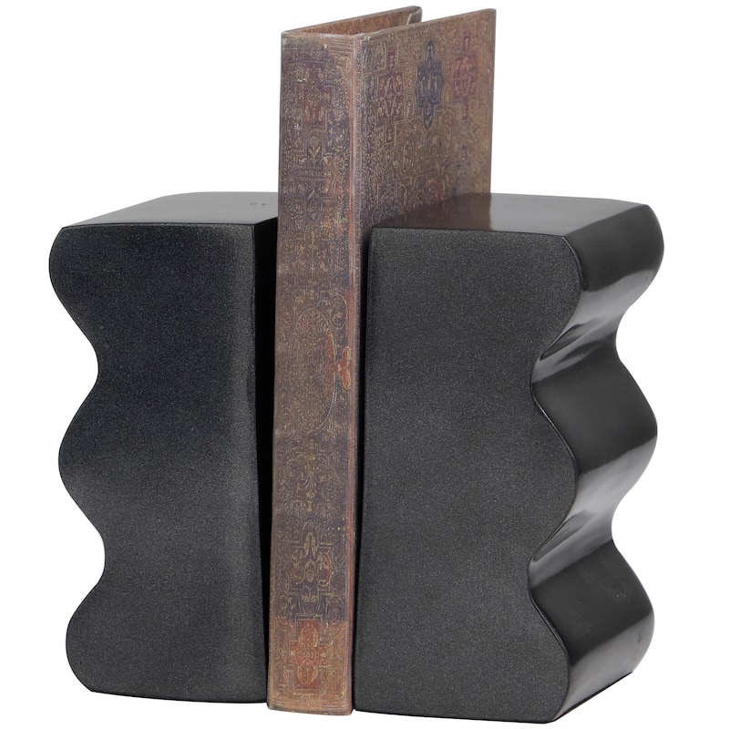 Dark Gray Aluminum Metal Wave Inspired Decorative Bookends (Set of 2)