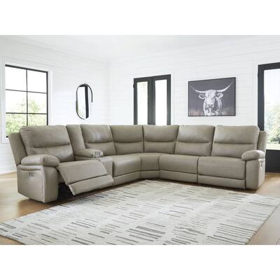 Signature Design by Ashley Brannigan Gray 6-Piece Reclining Sectional with Storage Console - 155" W x 142" D x 42" H