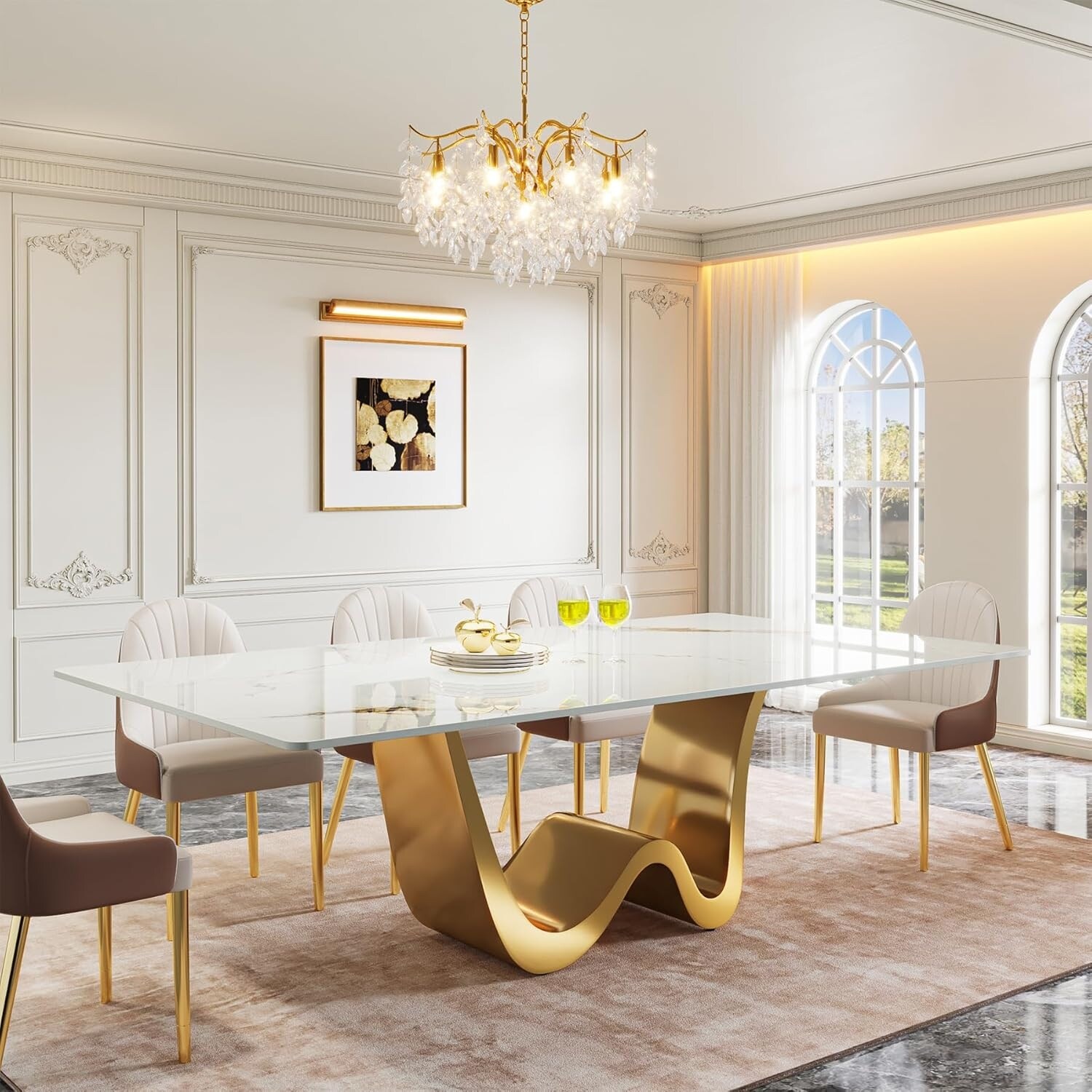 78.74-Inch Modern Rectangle Sintered Stone Dining Table, Luxury