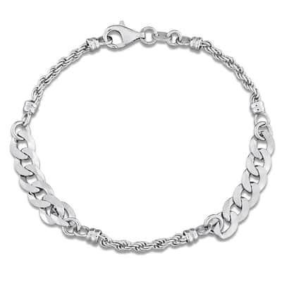 Miadora 2.5mm Rope 6mm Curb Link Chain Bracelet Sterling Silver-7.5 in